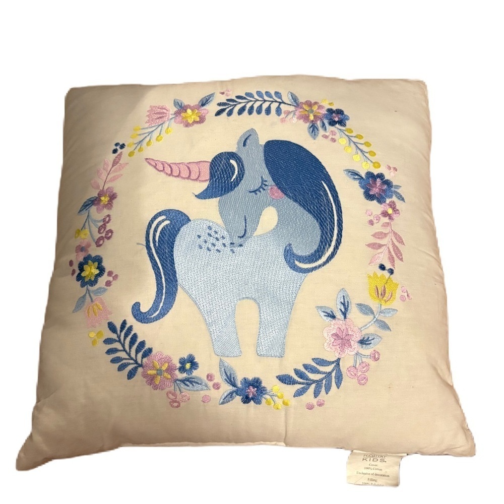 Urban Habitat Unicorn Embroidered Pillow with Floral Design Throw Square Kids